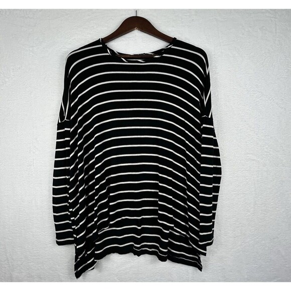Yala Bamboo Viscose Striped Top S/M Black Stretch Boxy Lagenlook Natural Comfort - Picture 1 of 8